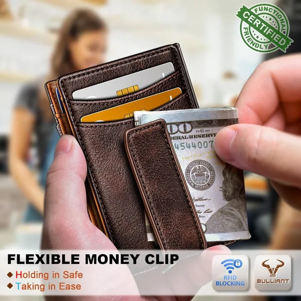 New Magnetic Closure Slim Wallet-Genuine Leather Front Pocket Wallet for Men